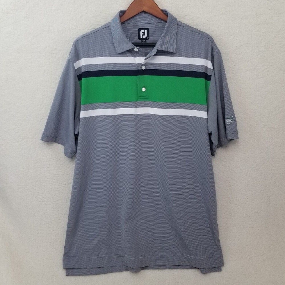 FJ FootJoy Men's Large Short Sleeve Polo Gray Colorblock Fargo Country Club